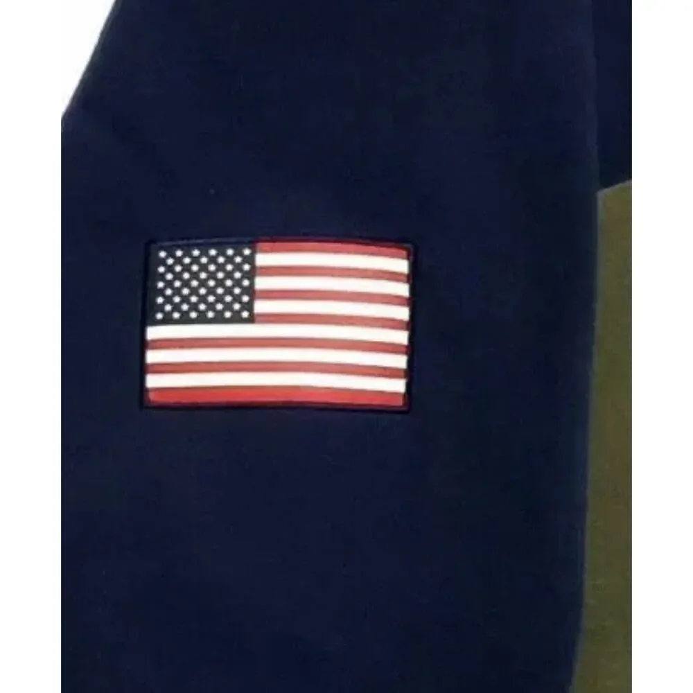 Polo Ralph Lauren Mens M Fleece Pullover Jacket RL67 USA Flag Mock Neck Hi Tech